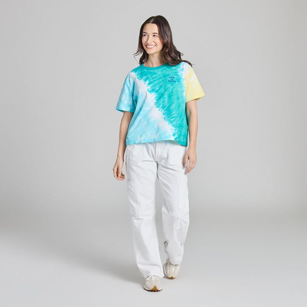 Women's Crusher Boxy Tie Dye Tee - LIG Stacked (Turquoise Green)