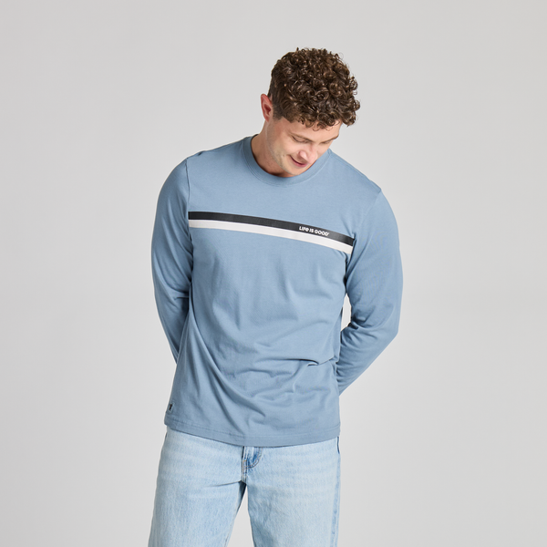 Men's Long Sleeve Crusher Tee - LIG Dual Stripes (Slate Blue)