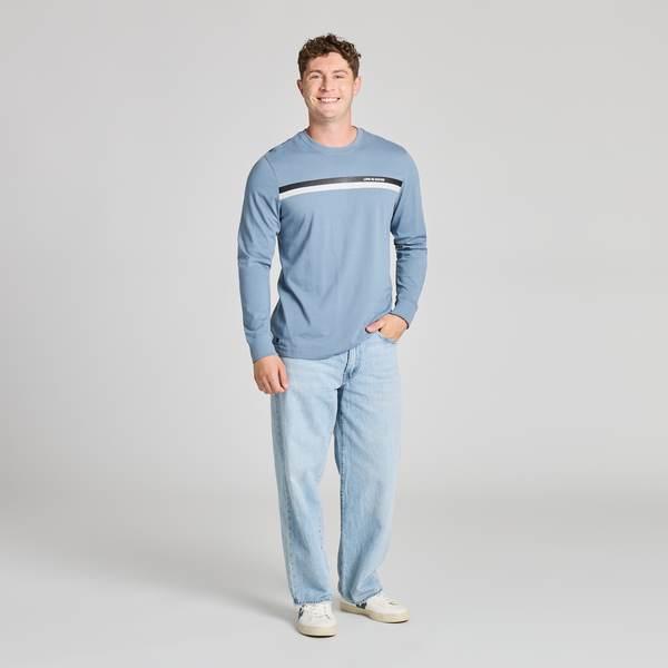 Men's Long Sleeve Crusher Tee - LIG Dual Stripes (Slate Blue)