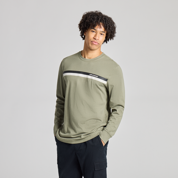 Men's Long Sleeve Crusher Tee - LIG Dual Stripes (Moss Green)