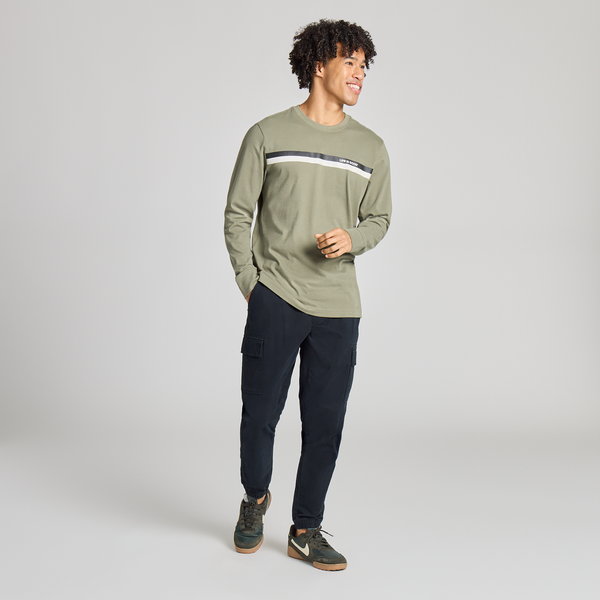 Men's Long Sleeve Crusher Tee - LIG Dual Stripes (Moss Green)