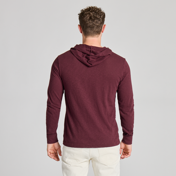 Men's Long Sleeve Hooded Slub Tee - LIG (Deep Burgundy)