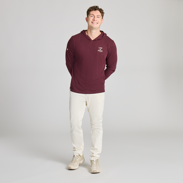 Men's Long Sleeve Hooded Slub Tee - LIG (Deep Burgundy)