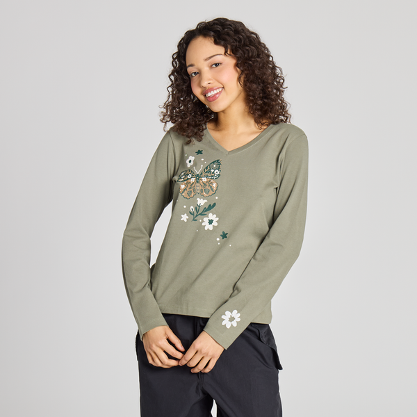 Women's Long Sleeve Crusher Vee - Butterfly Joy