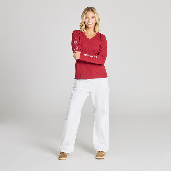 Women's Long Sleeve Crusher Vee - All the Snowflakes