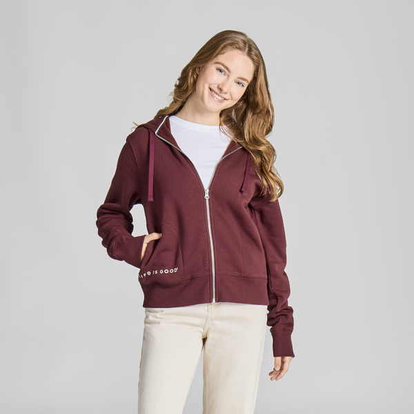 Women's Good Vibes Zip Fleece - Life is Good Dark Burgandy
