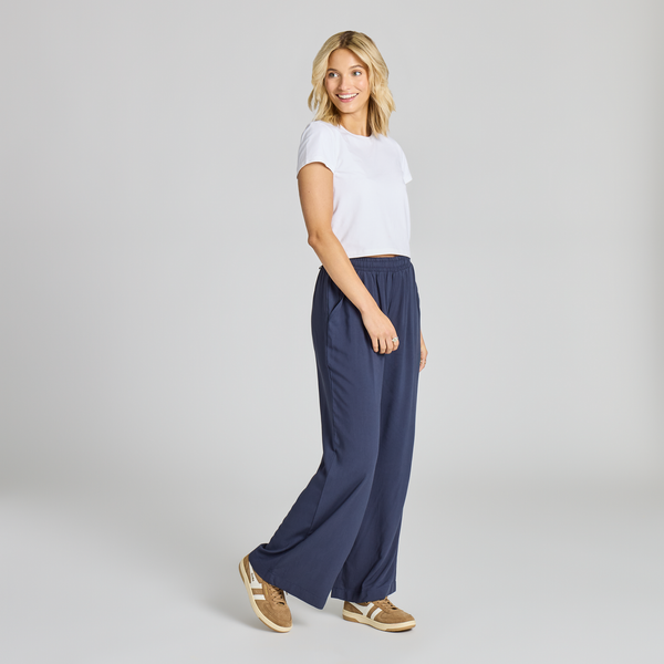 Women's Woven Wide Leg Pant - Inkwell Blue