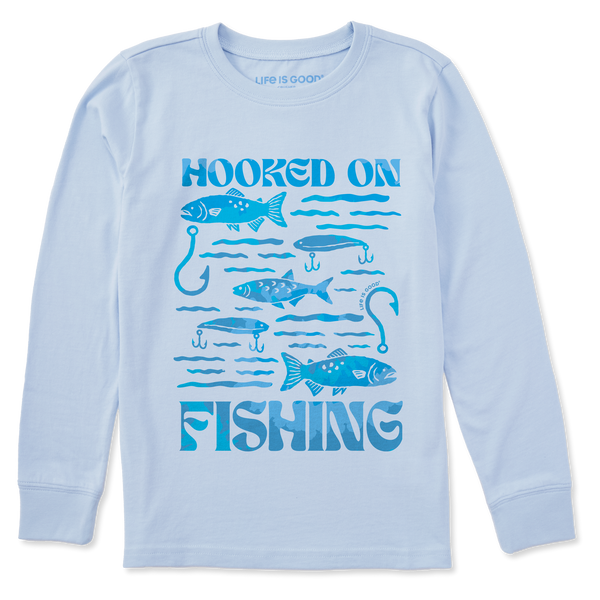 Kid's Long Sleeve Crusher Tee - Hooked on Fishing (Glacier Blue)