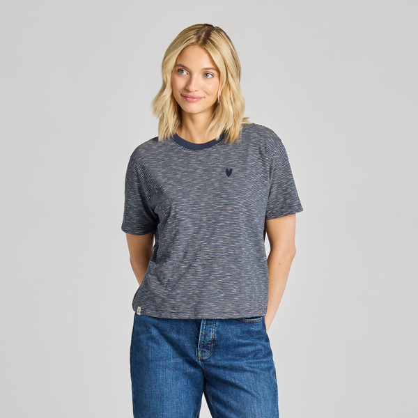 Women's Crusher Striped Boxy Tee - Dragon Eye Heart (Inkwell Blue)
