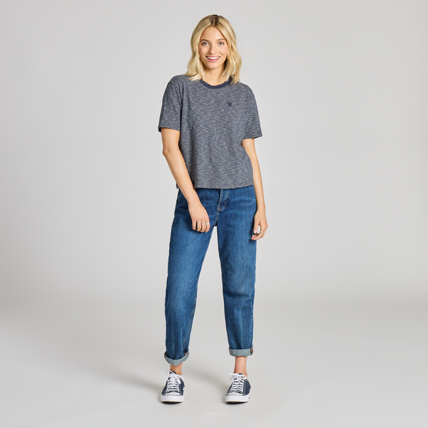 Women's Crusher Striped Boxy Tee - Dragon Eye Heart (Inkwell Blue)