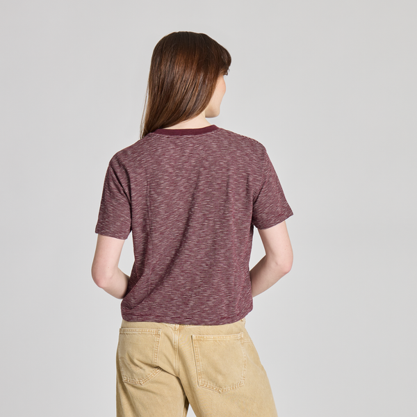 Women's Crusher Striped Boxy Tee - Dragon Eye Heart (Deep Burgandy)