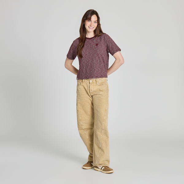 Women's Crusher Striped Boxy Tee - Dragon Eye Heart (Deep Burgandy)