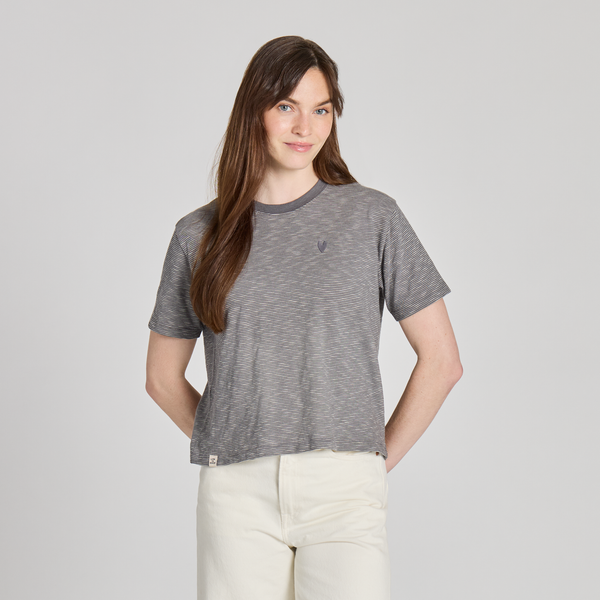 Women's Crusher Striped Boxy Tee - Dragon Eye Heart (Iron Grey)