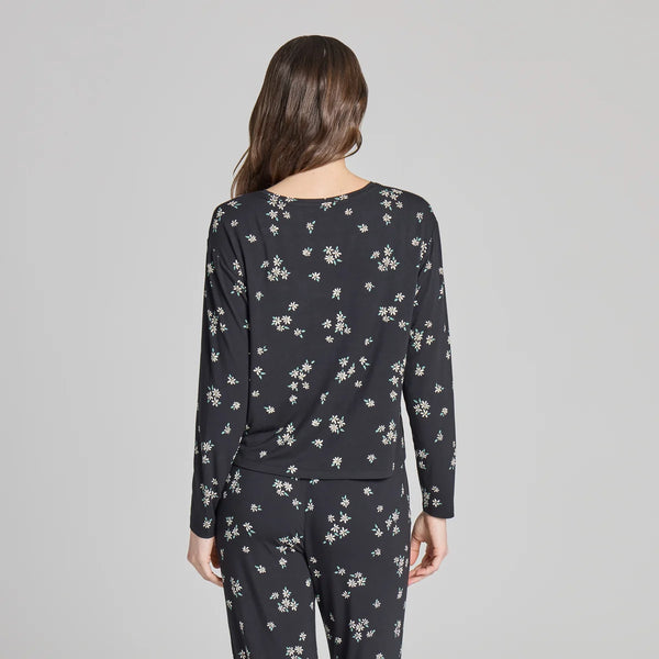 Women's Lightweight Boxy Long Sleeve Sleep Tee -  Wild Daisy Pattern
