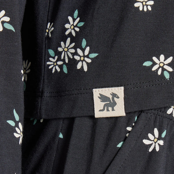 Women's Lightweight Boxy Long Sleeve Sleep Tee -  Wild Daisy Pattern