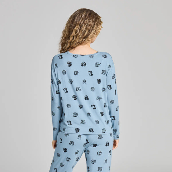 Women's Lightweight Boxy Long Sleeve Sleep Tee -  Dog Portrait Pattern