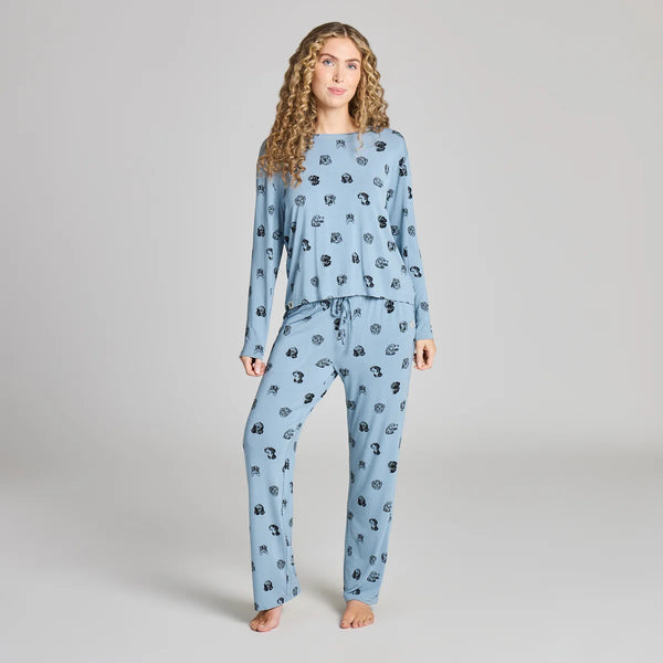 Women's Lightweight Boxy Long Sleeve Sleep Tee -  Dog Portrait Pattern