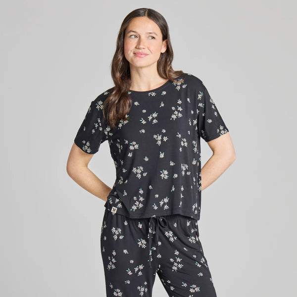 Women's Lightweight Boxy Sleep Tee - Wild Daisy Pattern