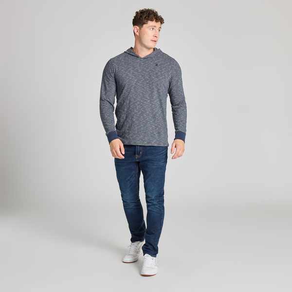 Men's Long Sleeve Hooded Slub Tee - Striped LIG Dragon (Inkwell Blue)