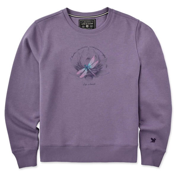 Women's Good Vibes Fleece Crewneck Sweatshirt - Dragonfly Lotus