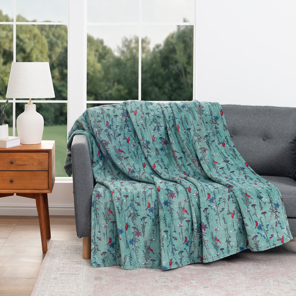 Plush Throw Blanket -  Cardinal Floral