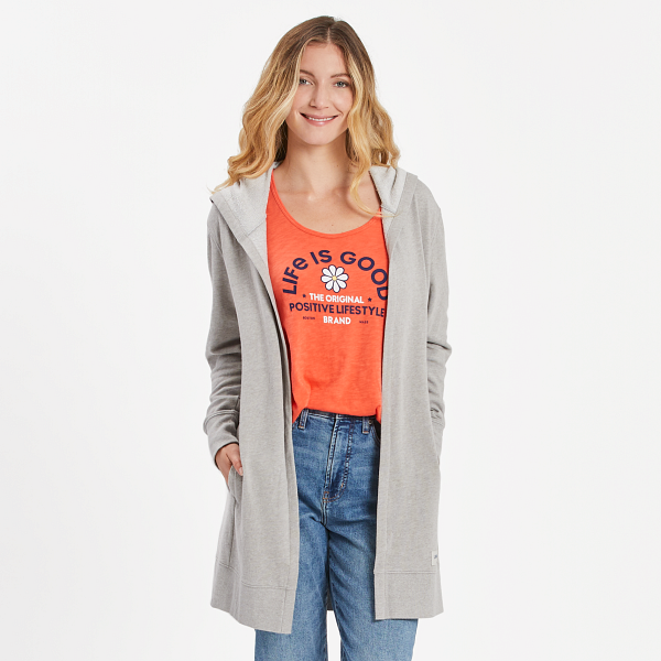 Women's New Simply True Good Beyond the Hip Hoodie-Vibes Wordmark (Grey)