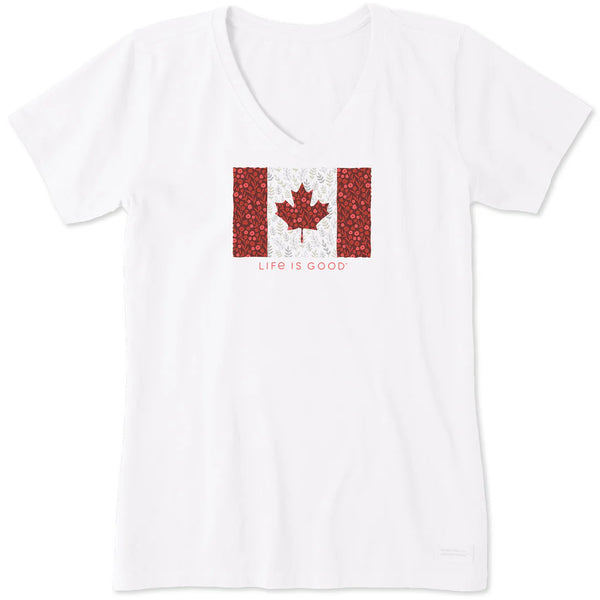 Women's Crusher Vee - Canada Flag Wildflowers - Life is Good Westport, Canada