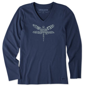 Women's Long Sleeve Crusher Vee Patterned Dragonfly