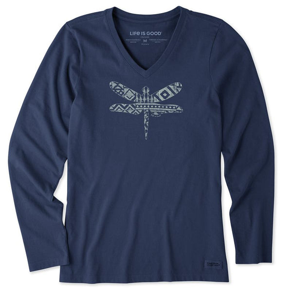 Women's Long Sleeve Crusher Vee Patterned Dragonfly