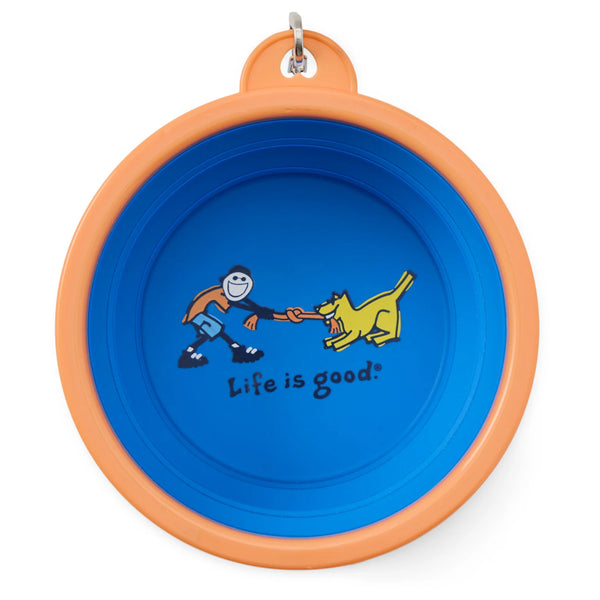 Silicone Travel Dog Bowl - Jake and Rocket Tug of War