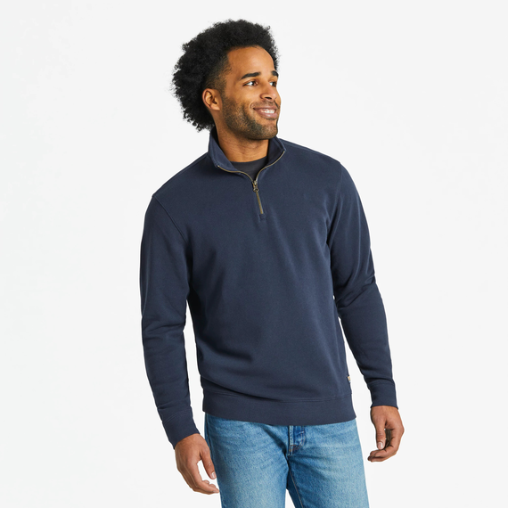 Men's French Terry Quarter Zip - Solid Inkwell Blue