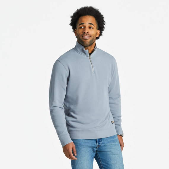 Men's French Terry Quarter Zip - Solid Stone Blue