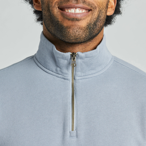 Men's French Terry Quarter Zip - Solid Stone Blue