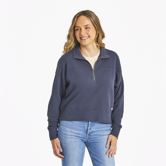 Women's French Terry Boxy Quarter Zip - Inkwell Blue