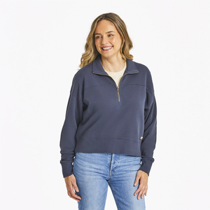 Women's French Terry Boxy Quarter Zip - Inkwell Blue