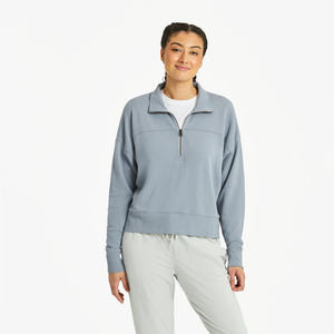 Women's French Terry Boxy Quarter Zip - Stone Blue