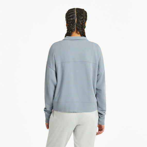 Women's French Terry Boxy Quarter Zip - Stone Blue