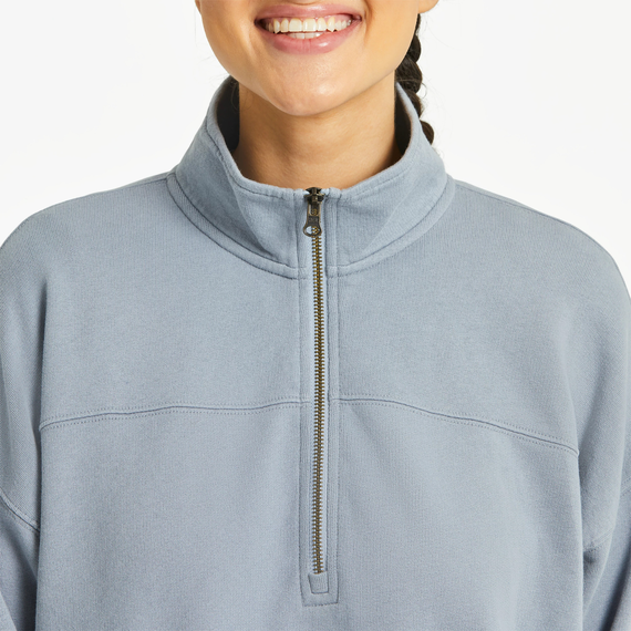 Women's French Terry Boxy Quarter Zip - Stone Blue