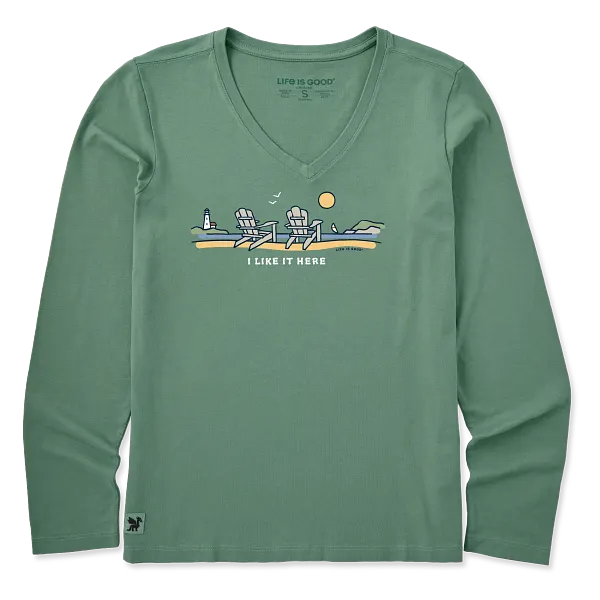 Women's Long Sleeve Crusher Vee - I Like it Here
