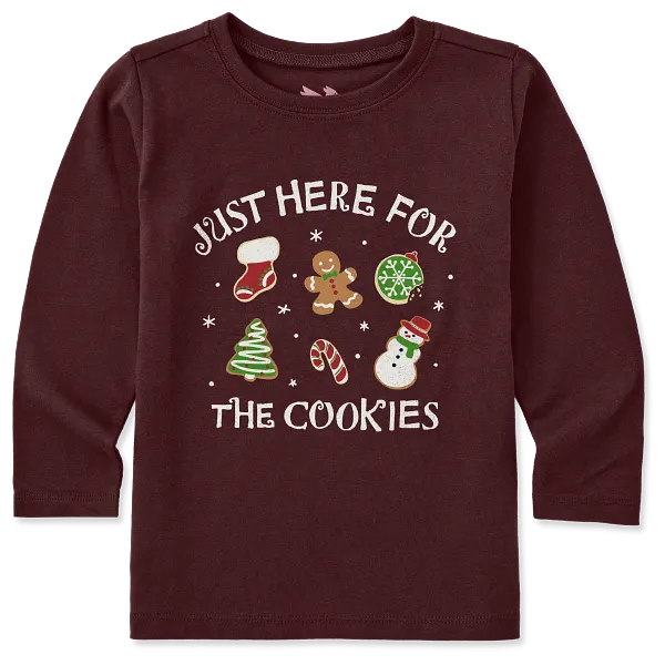 Toddler Long Sleeve Crusher Tee - Just Here for the Cookies