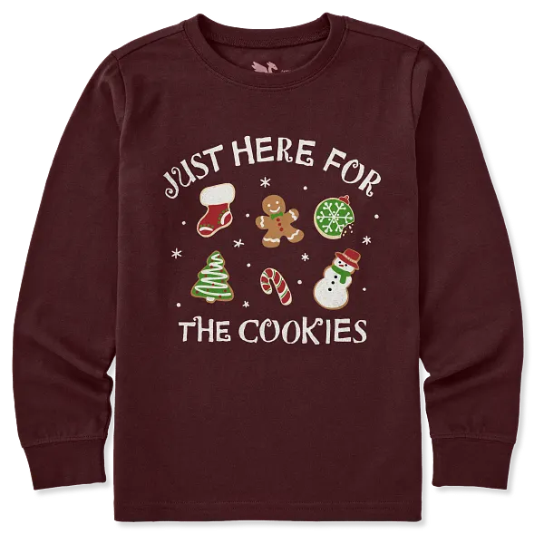 Kids Long Sleeve Crusher Tee - Just Here for the Cookies