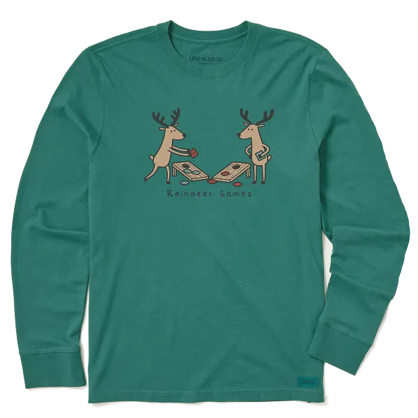 Kid's Long Sleeve Crusher Tee - Christmas Reindeer Games Cornhole