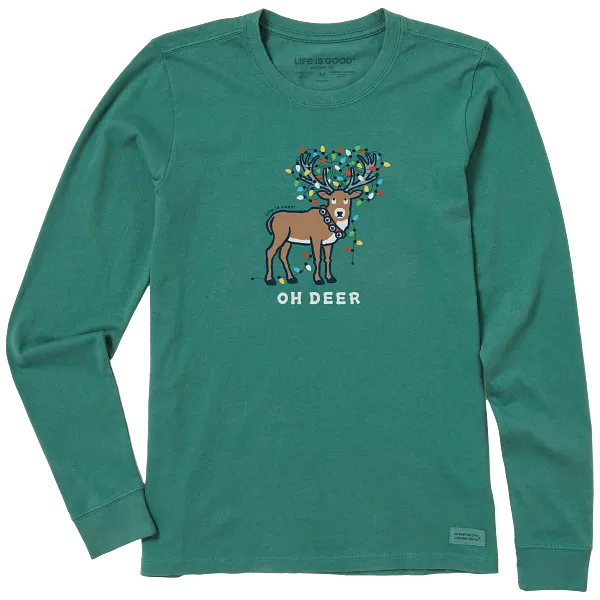 Women's Long Sleeve Crusher Tee - Oh Deer Christmas Lights Tangle