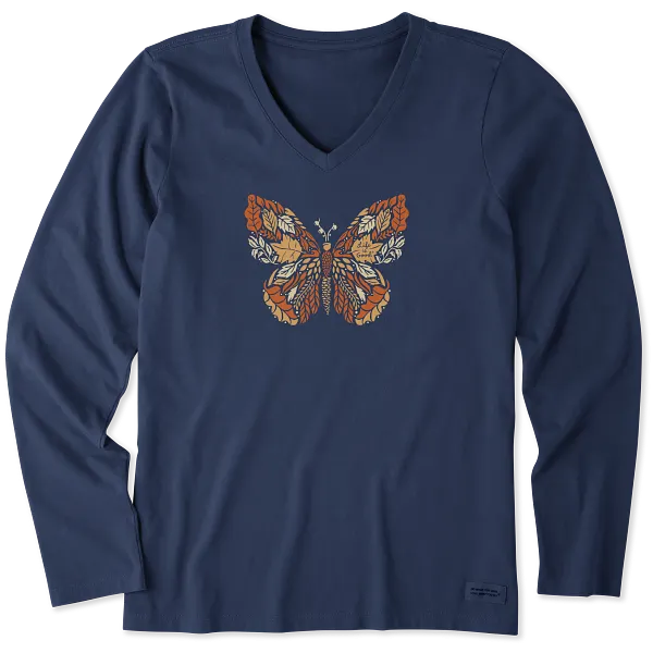 Women's Long Sleeve Crusher Vee - Autumn Butterfly
