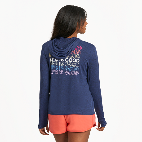Women's Long Sleeve Hooded Active Tee - Multi Stack (Front and Back Graphic)