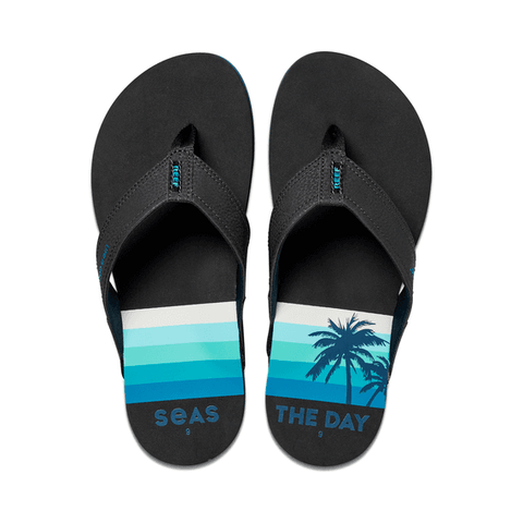Men's Reef Newport Flip Flops-Seas the Day (Black)